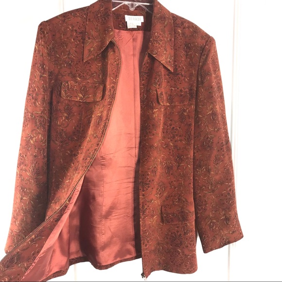 Vintage Due Per Due Silk Floral Zip Blazer, Sz 10 - Picture 4 of 8